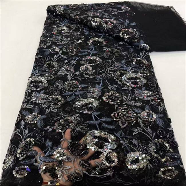 5 Yards Multi-Color Colorful Rainbow Sequined Beaded Embroidered 3D Floral Lace Material Fabric JLT093