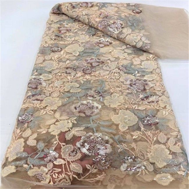5 Yards Multi-Color Colorful Rainbow Sequined Beaded Embroidered 3D Floral Lace Material Fabric JLT093
