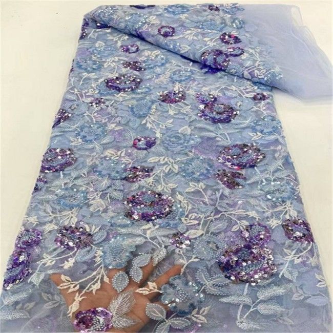 5 Yards Multi-Color Colorful Rainbow Sequined Beaded Embroidered 3D Floral Lace Material Fabric JLT093