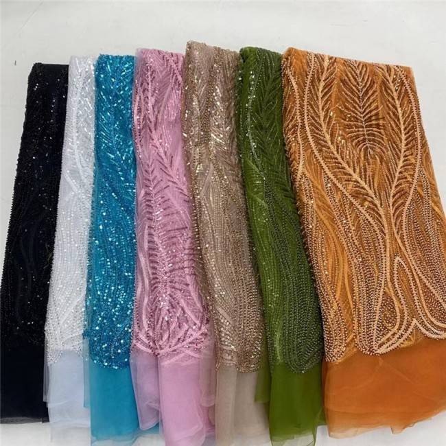 5 Yards Multi-Color Colorful Rainbow Sequined Beaded Embroidered 3D Floral Lace Material Fabric JLT095