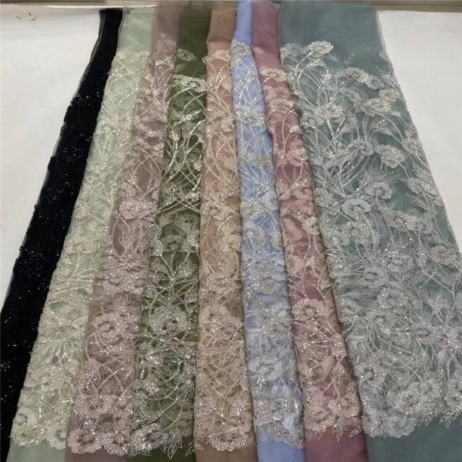 5 Yards Multi-Color Colorful Rainbow Sequined Beaded Embroidered 3D Floral Lace Material Fabric JLT097