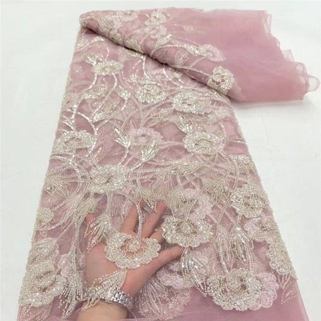 5 Yards Multi-Color Colorful Rainbow Sequined Beaded Embroidered 3D Floral Lace Material Fabric JLT097