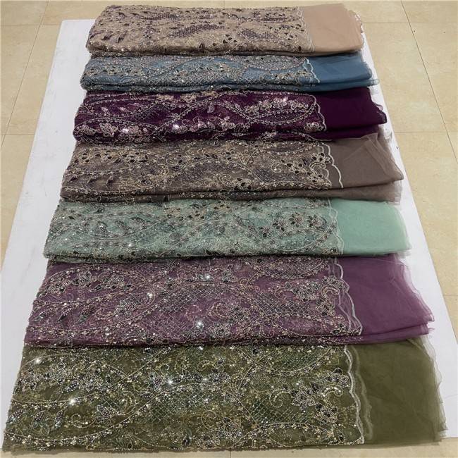 5 Yards Multi-Color Colorful Rainbow Sequined Beaded Embroidered 3D Floral Lace Material Fabric JLT110