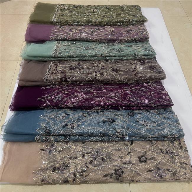 5 Yards Multi-Color Colorful Rainbow Sequined Beaded Embroidered 3D Floral Lace Material Fabric JLT111