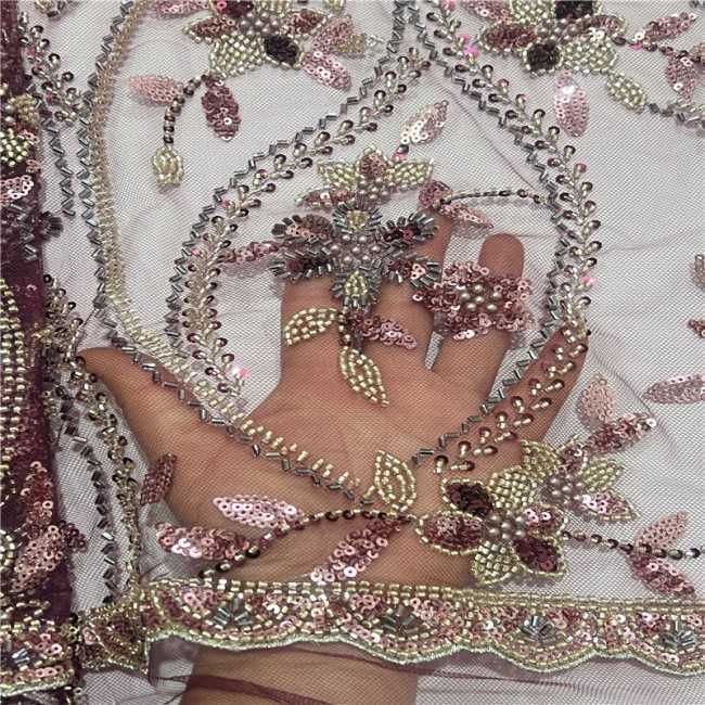 5 Yards Multi-Color Colorful Rainbow Sequined Beaded Embroidered 3D Floral Lace Material Fabric JLT111