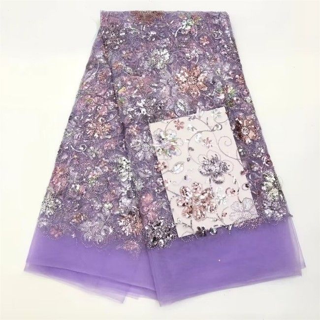 5 Yards Multi-Color Colorful Rainbow Sequined Beaded Embroidered 3D Floral Lace Material Fabric JLT113