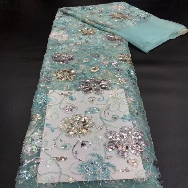 5 Yards Multi-Color Colorful Rainbow Sequined Beaded Embroidered 3D Floral Lace Material Fabric JLT113