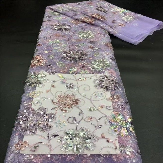 5 Yards Multi-Color Colorful Rainbow Sequined Beaded Embroidered 3D Floral Lace Material Fabric JLT113