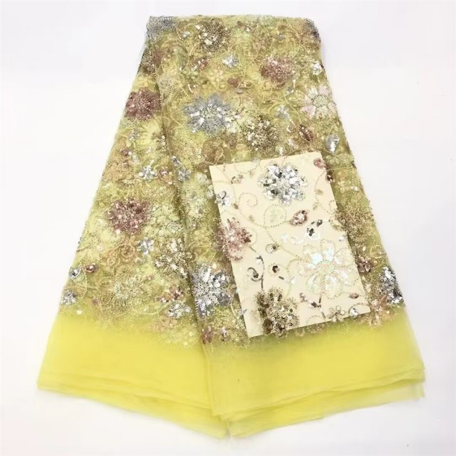 5 Yards Multi-Color Colorful Rainbow Sequined Beaded Embroidered 3D Floral Lace Material Fabric JLT113