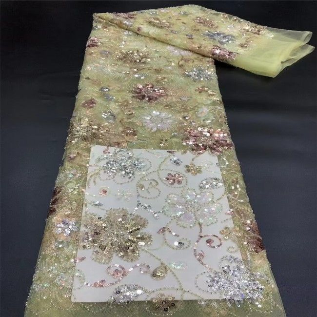 5 Yards Multi-Color Colorful Rainbow Sequined Beaded Embroidered 3D Floral Lace Material Fabric JLT113