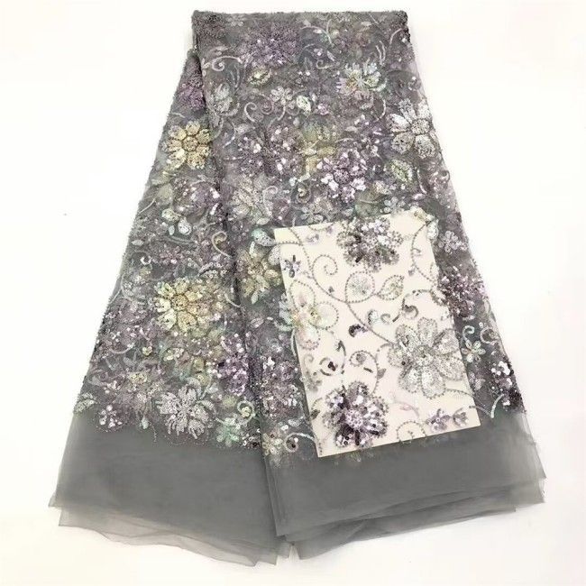 5 Yards Multi-Color Colorful Rainbow Sequined Beaded Embroidered 3D Floral Lace Material Fabric JLT113