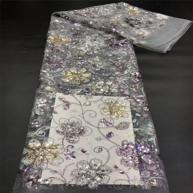 5 Yards Multi-Color Colorful Rainbow Sequined Beaded Embroidered 3D Floral Lace Material Fabric JLT113