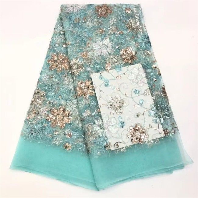 5 Yards Multi-Color Colorful Rainbow Sequined Beaded Embroidered 3D Floral Lace Material Fabric JLT113