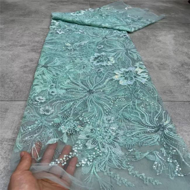 5 Yards Multi-Color Colorful Rainbow Sequined Beaded Embroidered 3D Floral Lace Material Fabric JLT115