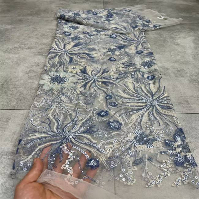 5 Yards Multi-Color Colorful Rainbow Sequined Beaded Embroidered 3D Floral Lace Material Fabric JLT115