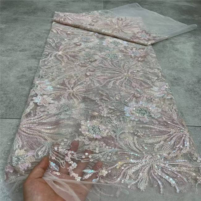 5 Yards Multi-Color Colorful Rainbow Sequined Beaded Embroidered 3D Floral Lace Material Fabric JLT115