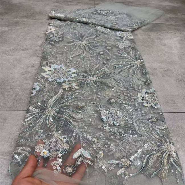 5 Yards Multi-Color Colorful Rainbow Sequined Beaded Embroidered 3D Floral Lace Material Fabric JLT115