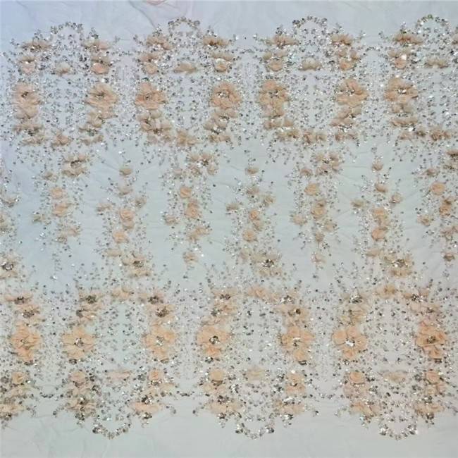 5 Yards Multi-Color Colorful Rainbow Sequined Beaded Embroidered 3D Floral Lace Material Fabric JLT116