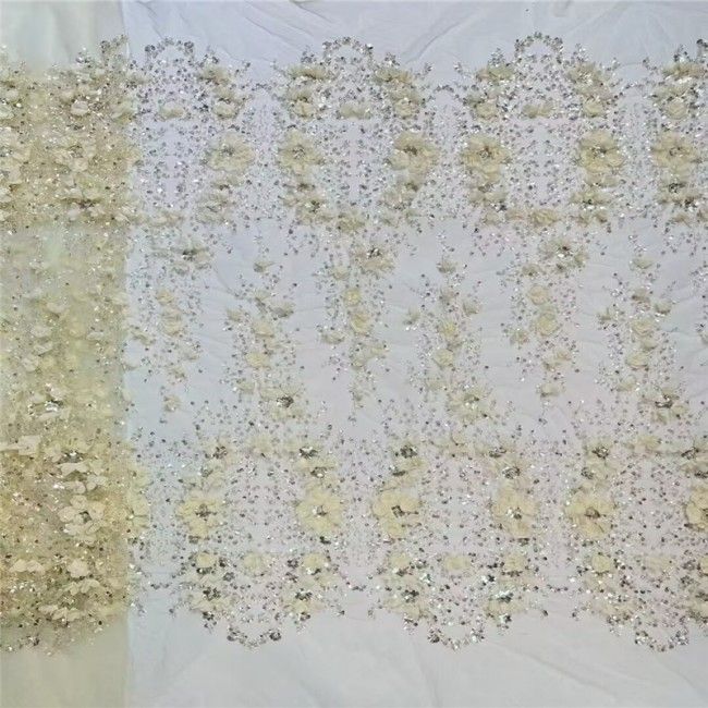 5 Yards Multi-Color Colorful Rainbow Sequined Beaded Embroidered 3D Floral Lace Material Fabric JLT116