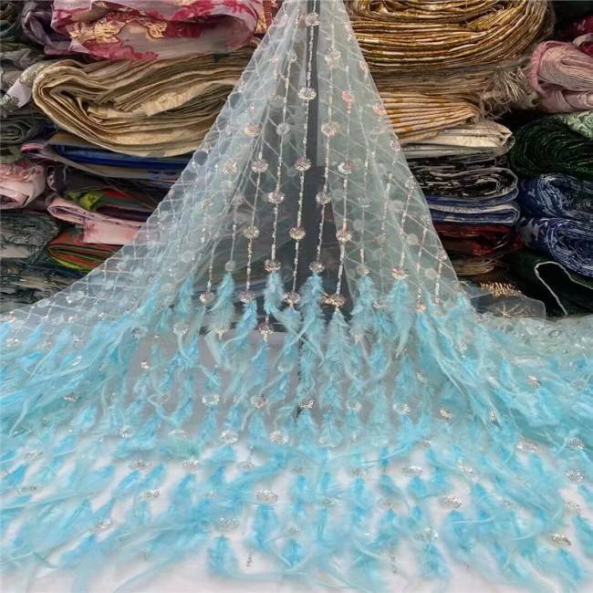 5 Yards Multi-Color Colorful Rainbow Sequined Beaded Embroidered 3D Floral Lace Material Fabric JLT117
