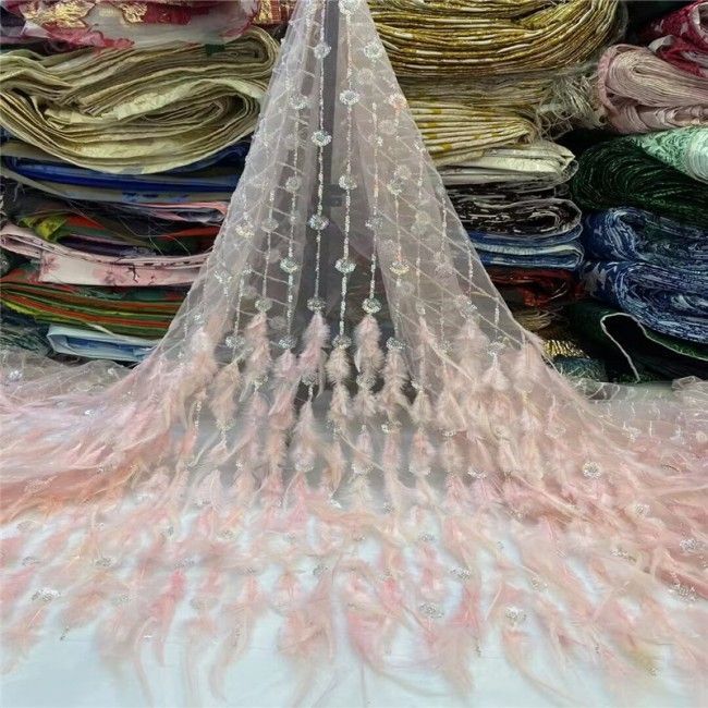 5 Yards Multi-Color Colorful Rainbow Sequined Beaded Embroidered 3D Floral Lace Material Fabric JLT117
