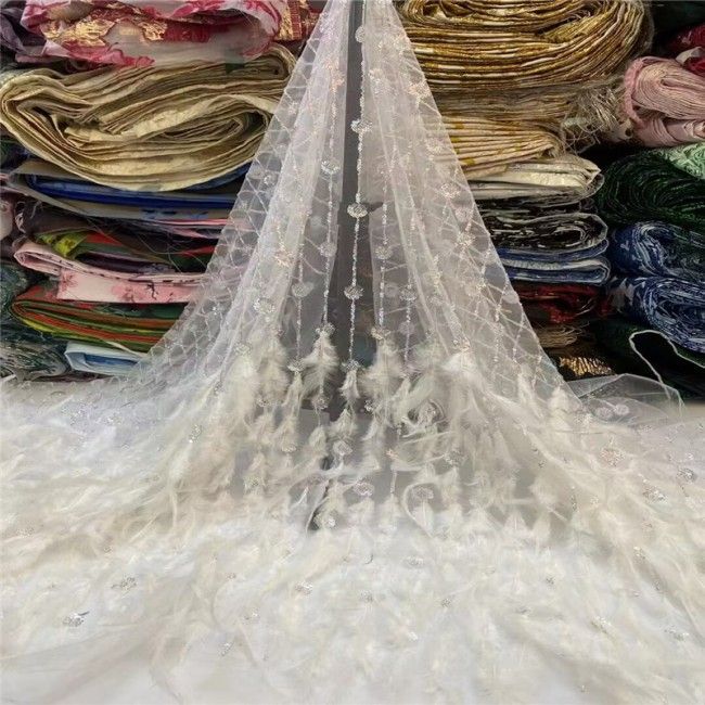 5 Yards Multi-Color Colorful Rainbow Sequined Beaded Embroidered 3D Floral Lace Material Fabric JLT117