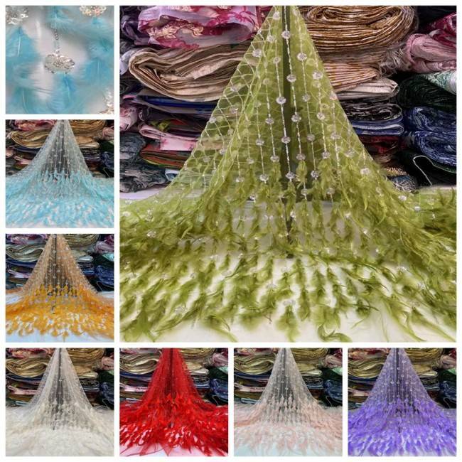5 Yards Multi-Color Colorful Rainbow Sequined Beaded Embroidered 3D Floral Lace Material Fabric JLT117