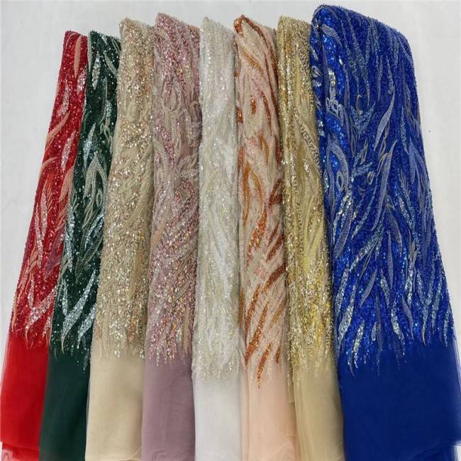 5 Yards Multi-Color Colorful Rainbow Sequined Beaded Embroidered 3D Floral Lace Material Fabric JLT118