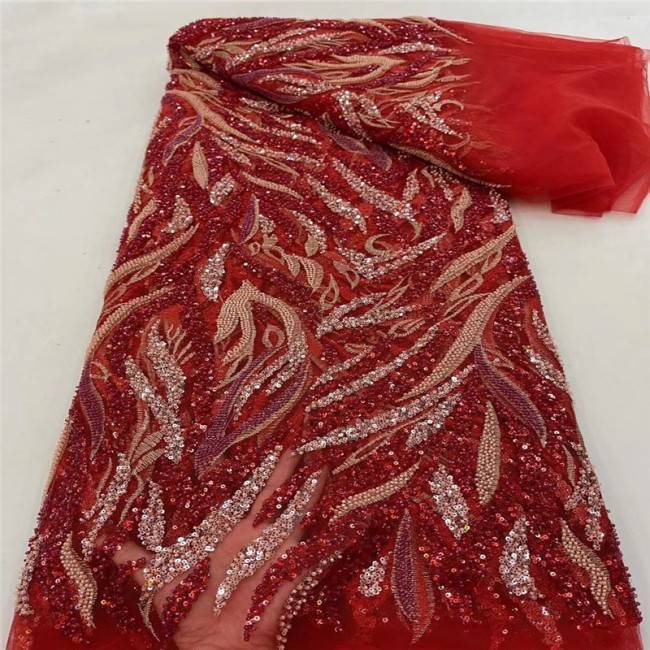 5 Yards Multi-Color Colorful Rainbow Sequined Beaded Embroidered 3D Floral Lace Material Fabric JLT118