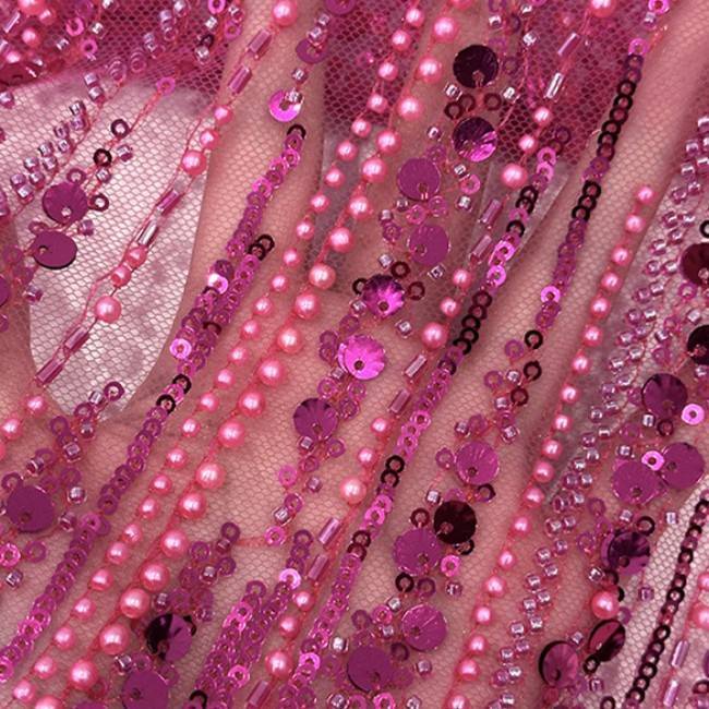 5 Yards Beaded Lace Material Fabric HN010