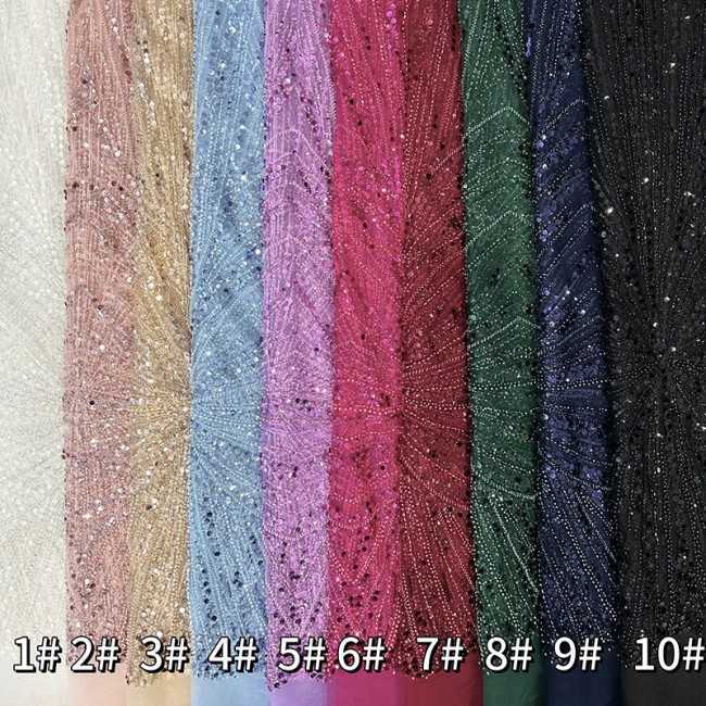 5 Yards Beaded Lace Material Fabric HN010