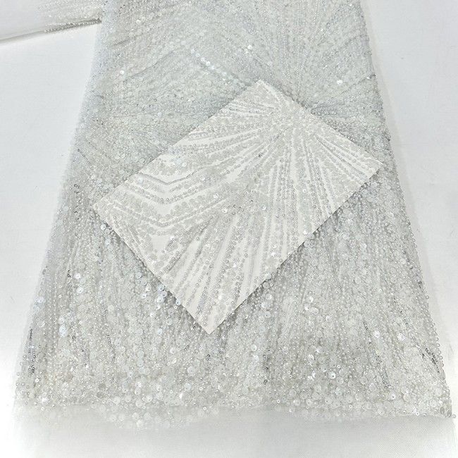 Luxury Crystals Beaded Pearls Embroidered Tulle Lace Fabric for Dresses – 5 Yards