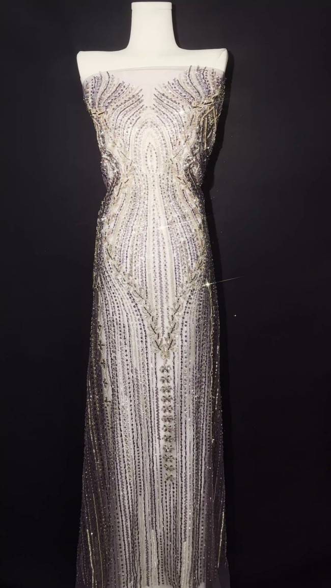 5 Yards Beaded Lace Material Fabric HN016