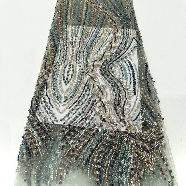 5 Yards Beaded Lace Material Fabric HN016