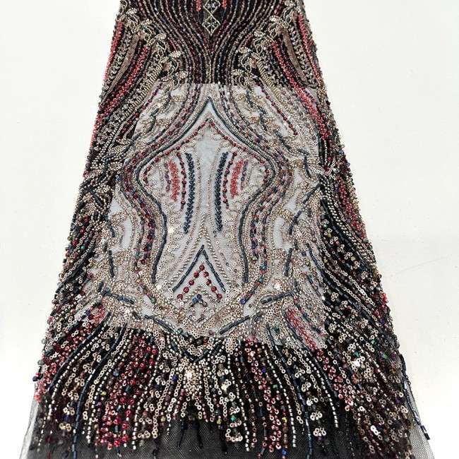 5 Yards Beaded Lace Material Fabric HN016