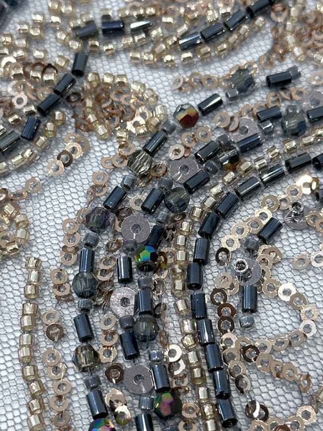 5 Yards Beaded Lace Material Fabric HN016