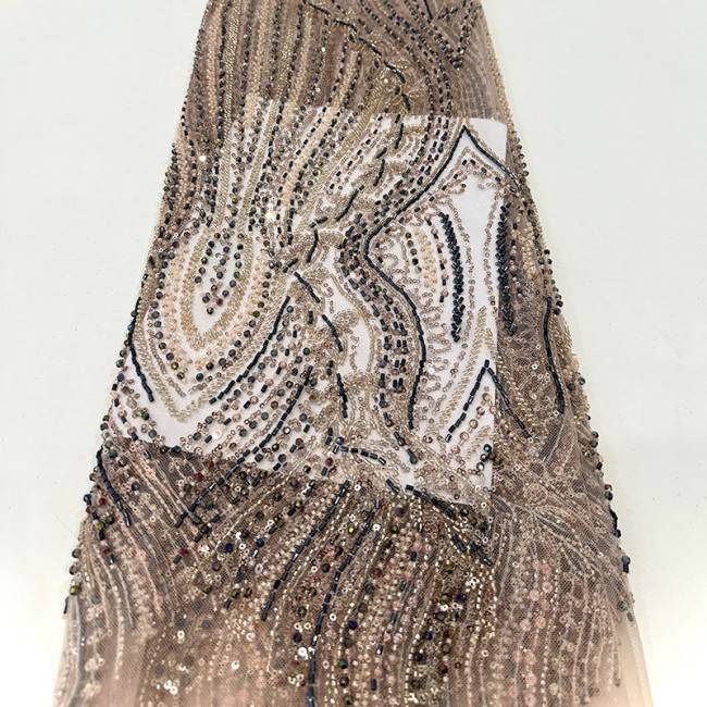 5 Yards Beaded Lace Material Fabric HN016