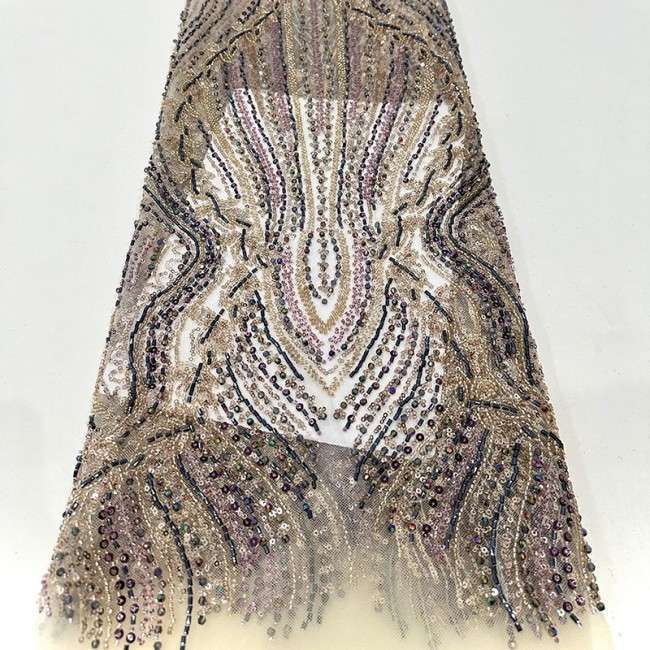 5 Yards Beaded Lace Material Fabric HN016