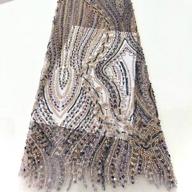 5 Yards Beaded Lace Material Fabric HN016