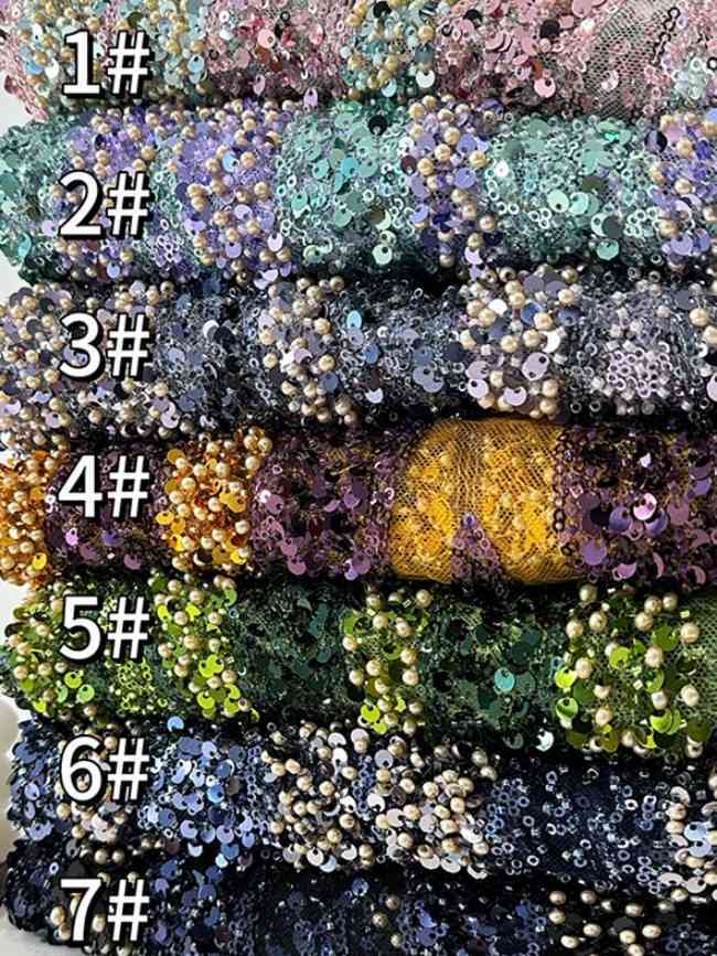 5 Yards Beaded Lace Material Fabric