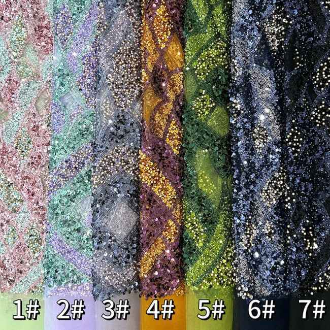 5 Yards Multi-Color Beaded Lace Material Fabric