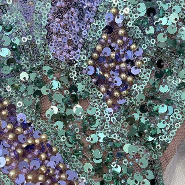 5 Yards Multi-Color Beaded Lace Material Fabric