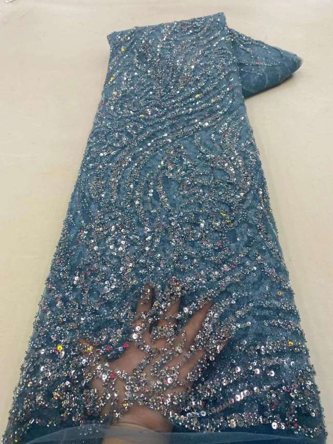 5 Yards Beaded Embroidered Lace Material Fabric