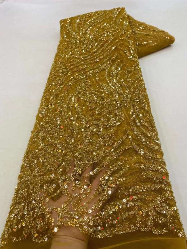 5 Yards Beaded Embroidered Lace Material Fabric