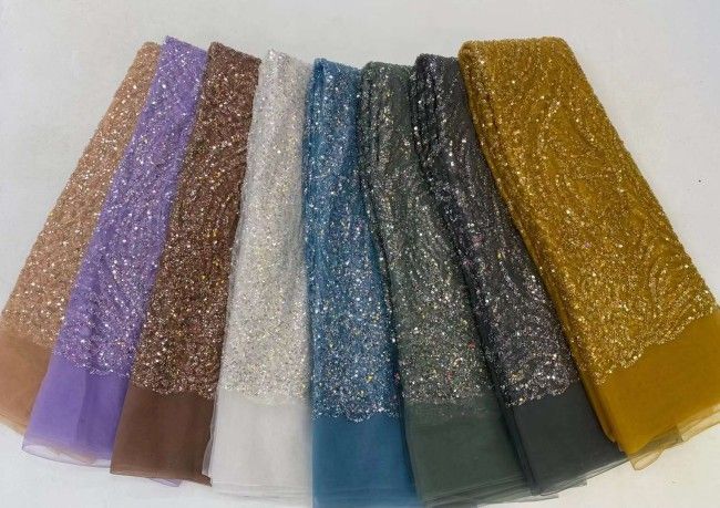 5 Yards Beaded Embroidered Lace Material Fabric