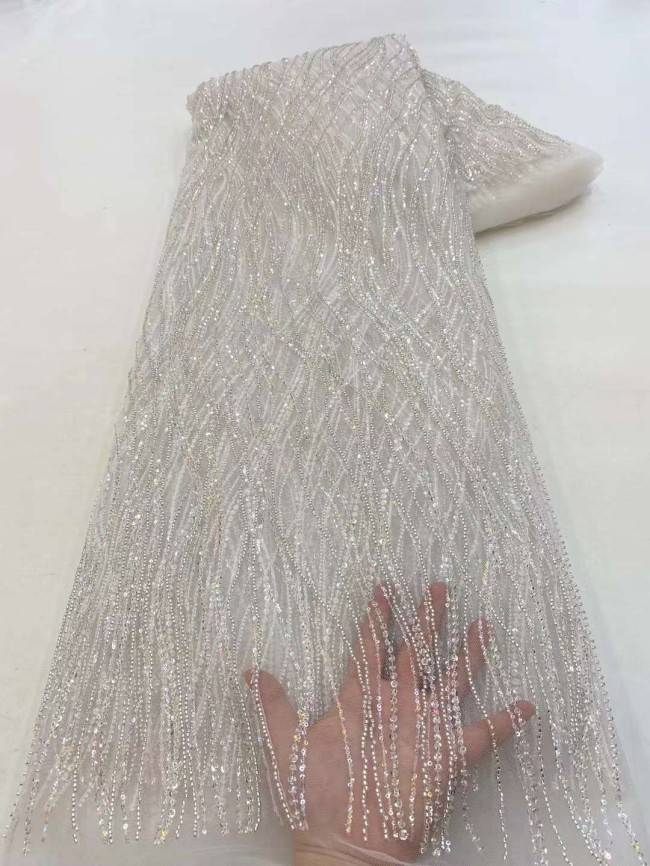 5 Yards Beaded Embroidered Lace Material Fabric JJ124