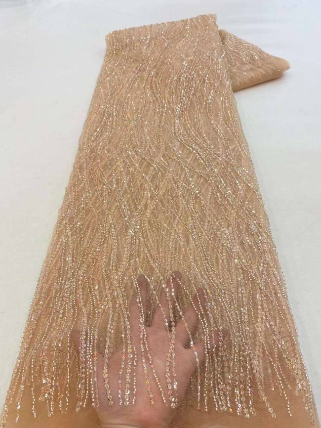 5 Yards Beaded Embroidered Lace Material Fabric JJ124