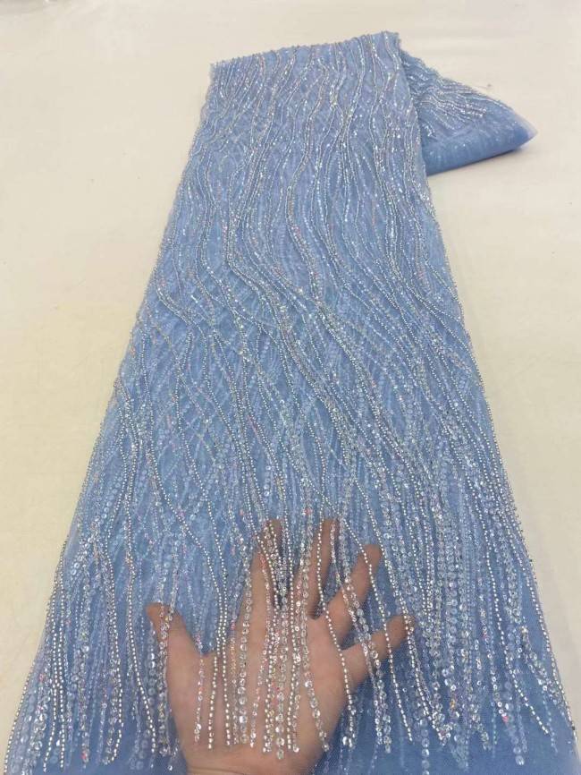 5 Yards Beaded Embroidered Lace Material Fabric JJ124