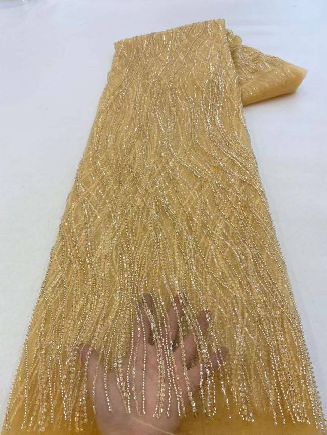 5 Yards Beaded Embroidered Lace Material Fabric JJ124