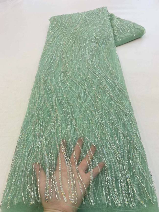 5 Yards Beaded Embroidered Lace Material Fabric JJ124